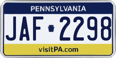 PA license plate JAF2298
