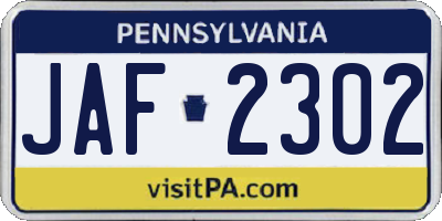 PA license plate JAF2302