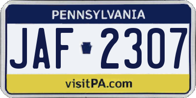 PA license plate JAF2307
