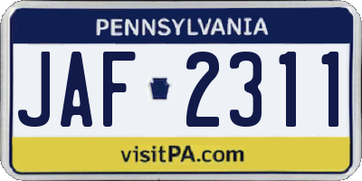 PA license plate JAF2311