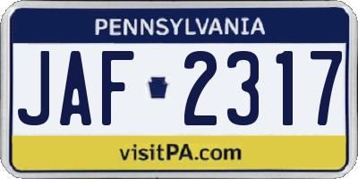 PA license plate JAF2317