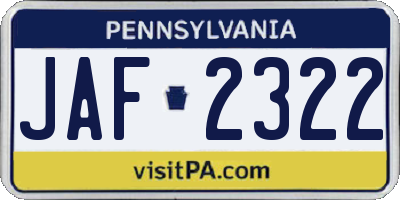 PA license plate JAF2322