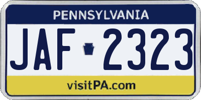 PA license plate JAF2323