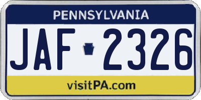 PA license plate JAF2326