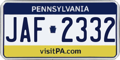 PA license plate JAF2332
