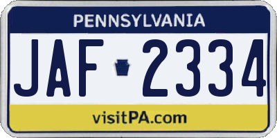 PA license plate JAF2334