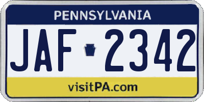 PA license plate JAF2342