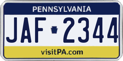PA license plate JAF2344