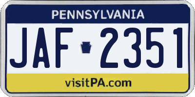 PA license plate JAF2351