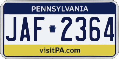 PA license plate JAF2364