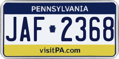PA license plate JAF2368