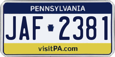 PA license plate JAF2381