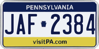 PA license plate JAF2384