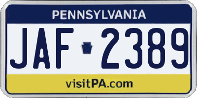 PA license plate JAF2389