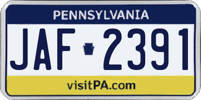 PA license plate JAF2391