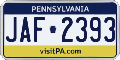 PA license plate JAF2393