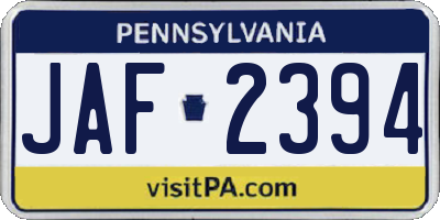 PA license plate JAF2394