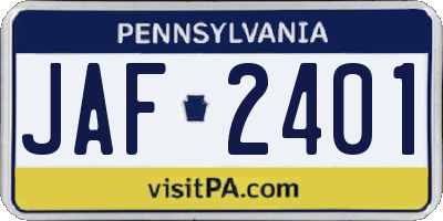 PA license plate JAF2401