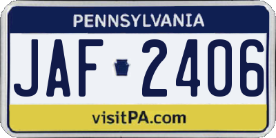 PA license plate JAF2406