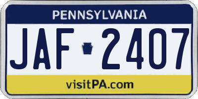 PA license plate JAF2407