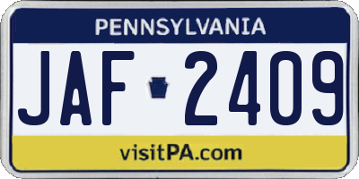 PA license plate JAF2409