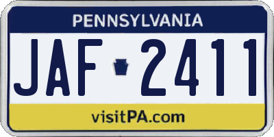 PA license plate JAF2411