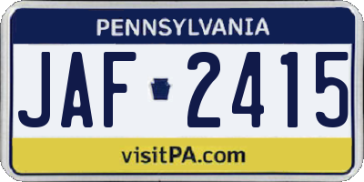 PA license plate JAF2415