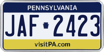 PA license plate JAF2423
