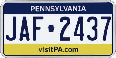 PA license plate JAF2437