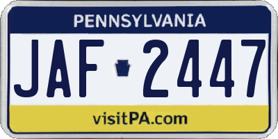 PA license plate JAF2447