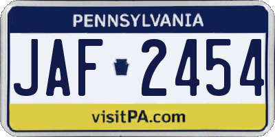 PA license plate JAF2454