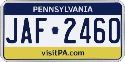 PA license plate JAF2460
