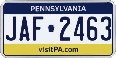 PA license plate JAF2463