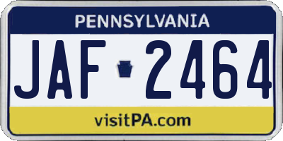 PA license plate JAF2464