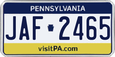 PA license plate JAF2465