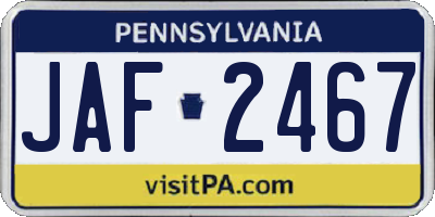 PA license plate JAF2467