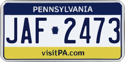 PA license plate JAF2473