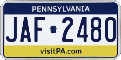 PA license plate JAF2480