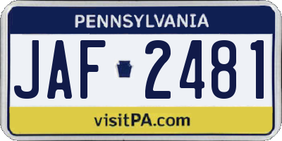 PA license plate JAF2481