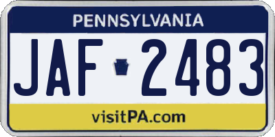 PA license plate JAF2483
