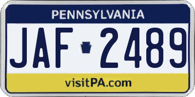 PA license plate JAF2489