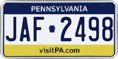 PA license plate JAF2498