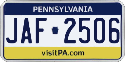 PA license plate JAF2506