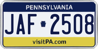 PA license plate JAF2508