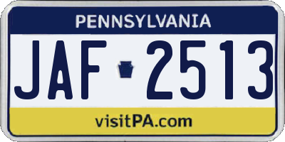 PA license plate JAF2513