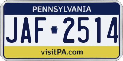 PA license plate JAF2514