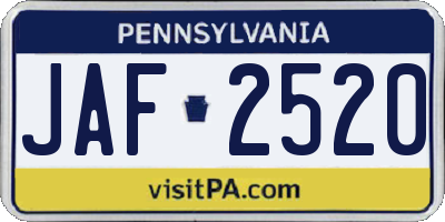 PA license plate JAF2520
