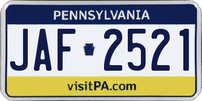 PA license plate JAF2521