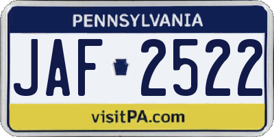 PA license plate JAF2522