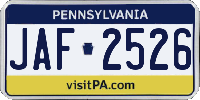PA license plate JAF2526